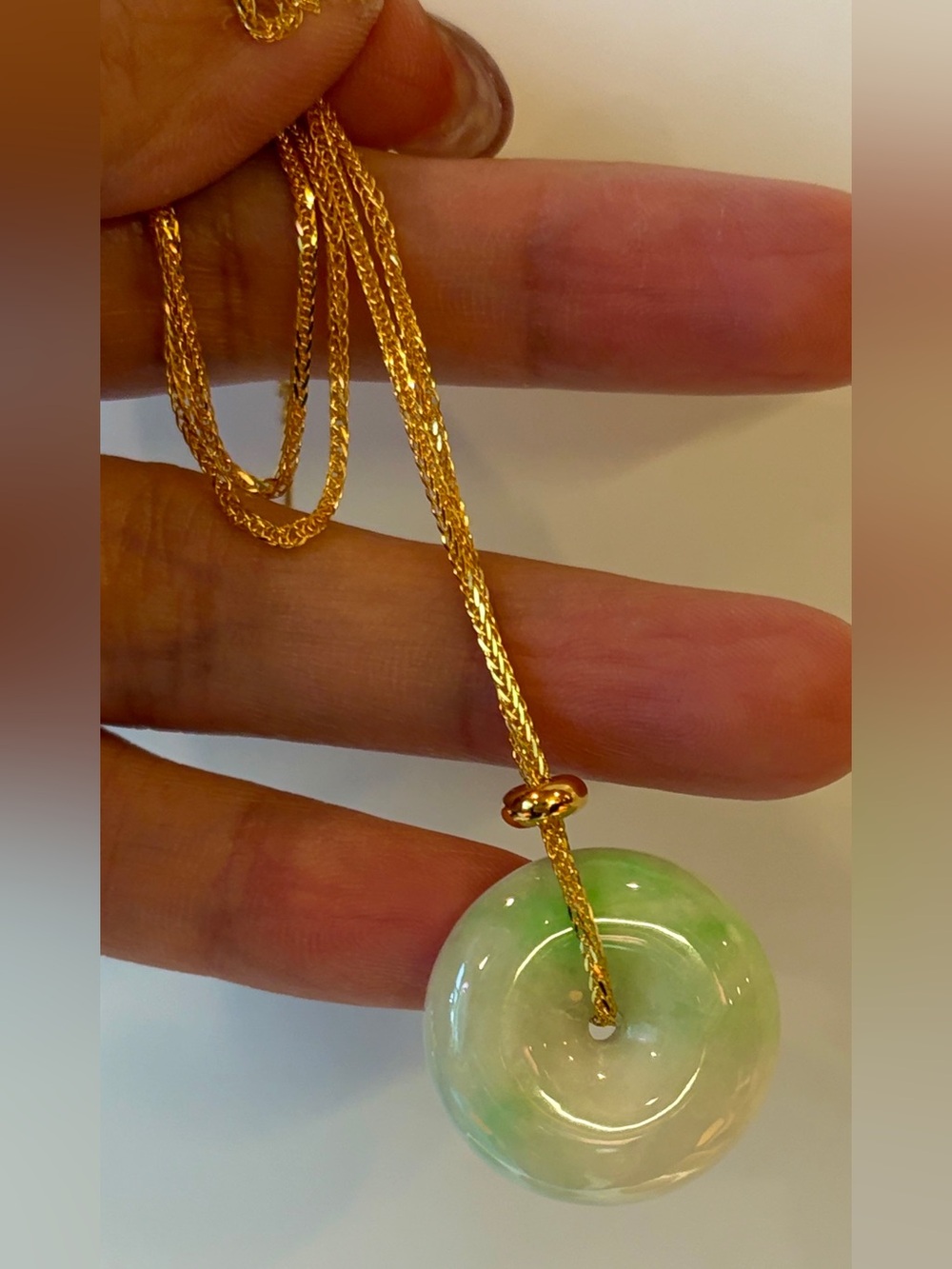 New Natural Jade Donut Pendant Gold-Plated Silver Necklace